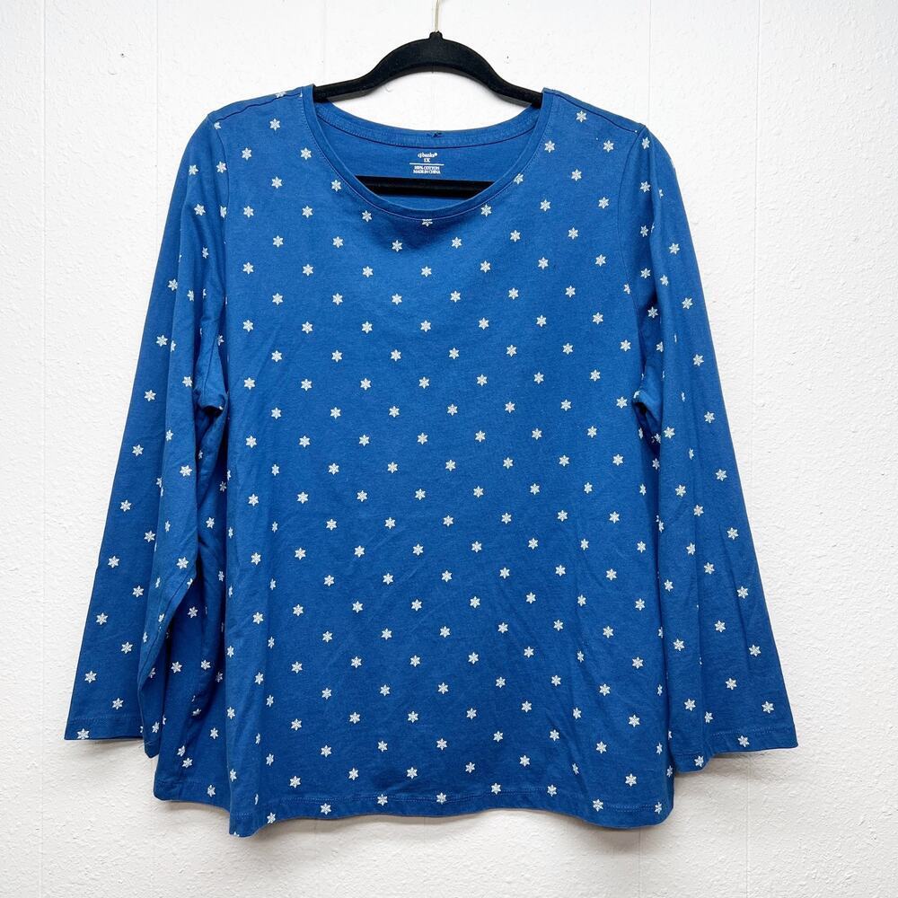 CJ Banks Snowflake Printed Top Womens 1X 100% Cotton Sustainable Everyday Wear